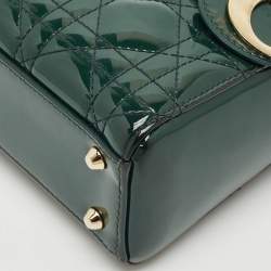 Pre Owned Dior Green Cannage Patent Leather Mini Lady Dior Tote