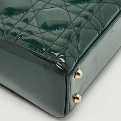 Pre Owned Dior Green Cannage Patent Leather Mini Lady Dior Tote