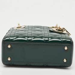 Pre Owned Dior Green Cannage Patent Leather Mini Lady Dior Tote