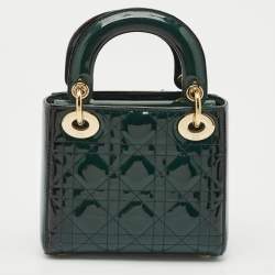 Pre Owned Dior Green Cannage Patent Leather Mini Lady Dior Tote
