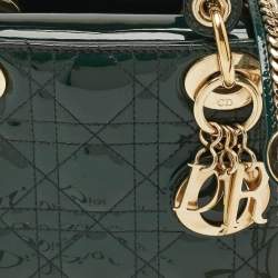 Pre Owned Dior Green Cannage Patent Leather Mini Lady Dior Tote