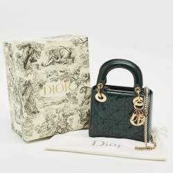 Pre Owned Dior Green Cannage Patent Leather Mini Lady Dior Tote