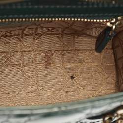 Pre Owned Dior Green Cannage Patent Leather Mini Lady Dior Tote