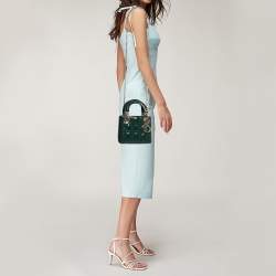 Pre Owned Dior Green Cannage Patent Leather Mini Lady Dior Tote