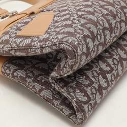 Pre Owned Dior Brown/Beige Oblique Canvas and Leather Jeans Pocket Tote