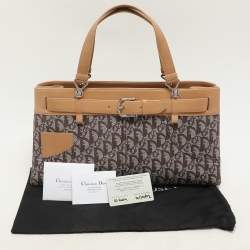 Pre Owned Dior Brown/Beige Oblique Canvas and Leather Jeans Pocket Tote