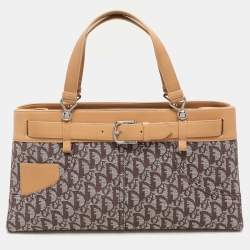 Pre Owned Dior Brown/Beige Oblique Canvas and Leather Jeans Pocket Tote