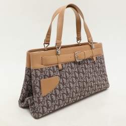 Pre Owned Dior Brown/Beige Oblique Canvas and Leather Jeans Pocket Tote