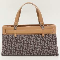 Pre Owned Dior Brown/Beige Oblique Canvas and Leather Jeans Pocket Tote