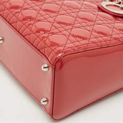 Dior Red Cannage Patent Leather Large Lady Dior Tote