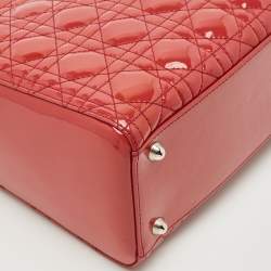 Dior Red Cannage Patent Leather Large Lady Dior Tote