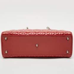 Dior Red Cannage Patent Leather Large Lady Dior Tote