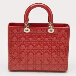 Dior Red Cannage Patent Leather Large Lady Dior Tote