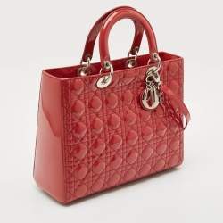 Dior Red Cannage Patent Leather Large Lady Dior Tote