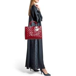Dior Red Cannage Patent Leather Large Lady Dior Tote