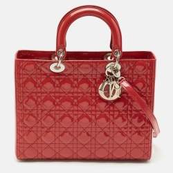 Dior Red Cannage Patent Leather Large Lady Dior Tote