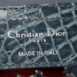 Pre Owned Dior Multicolor Croc Embossed Leather and Tweed Medium Lady Dior Tote