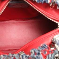 Pre Owned Dior Multicolor Croc Embossed Leather and Tweed Medium Lady Dior Tote