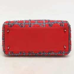 Pre Owned Dior Multicolor Croc Embossed Leather and Tweed Medium Lady Dior Tote