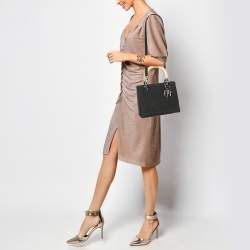 Dior Black Canvas Medium Lady Dior Tortoise Handle Tote