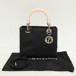 Dior Black Canvas Medium Lady Dior Tortoise Handle Tote