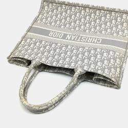 Pre Owned Dior Grey White Fabric Oblique Book Tote Bag 42