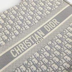 Pre Owned Dior Grey White Fabric Oblique Book Tote Bag 42