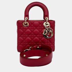 Pre Owned Dior Red Leather Cannage Lady Bag Small