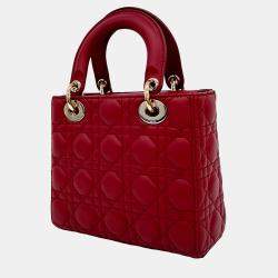 Pre Owned Dior Red Leather Cannage Lady Bag Small
