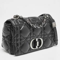 Dior Black Macrocannage Leather Medium Caro Shoulder Bag