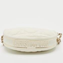 Dior White/Gold Macrocannage Leather Small Vibe Hobo