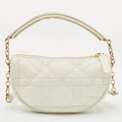 Dior White/Gold Macrocannage Leather Small Vibe Hobo