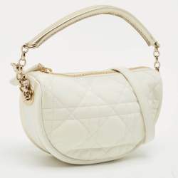 Dior White/Gold Macrocannage Leather Small Vibe Hobo