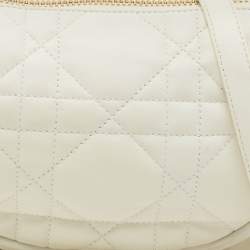 Dior White/Gold Macrocannage Leather Small Vibe Hobo