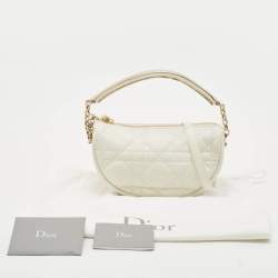 Dior White/Gold Macrocannage Leather Small Vibe Hobo