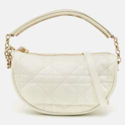 Dior White/Gold Macrocannage Leather Small Vibe Hobo