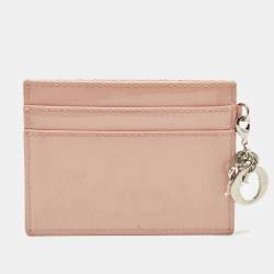 Pre Owned Dior Pink Cannage Patent Leather Lady Dior Card Holder