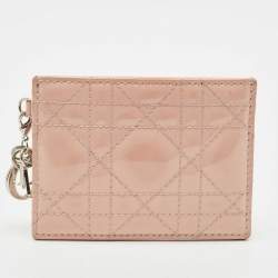 Pre Owned Dior Pink Cannage Patent Leather Lady Dior Card Holder