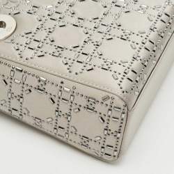 Pre Owned Dior Grey Cannage Satin Mini Beads Lady Dior Tote
