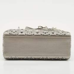 Pre Owned Dior Grey Cannage Satin Mini Beads Lady Dior Tote