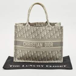 Dior Grey Oblique Embroidered Canvas Medium Book Tote