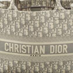 Dior Grey Oblique Embroidered Canvas Medium Book Tote