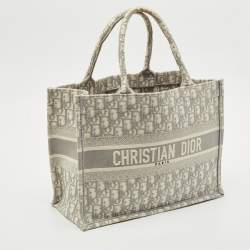 Dior Grey Oblique Embroidered Canvas Medium Book Tote