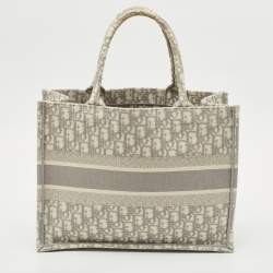 Dior Grey Oblique Embroidered Canvas Medium Book Tote