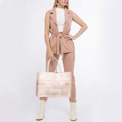 Dior Pink/White Embroidered Canvas Medium Dioriviera Toile De Jouy Book Tote