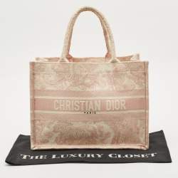 Dior Pink/White Embroidered Canvas Medium Dioriviera Toile De Jouy Book Tote