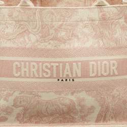 Dior Pink/White Embroidered Canvas Medium Dioriviera Toile De Jouy Book Tote