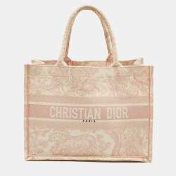 Dior Pink/White Embroidered Canvas Medium Dioriviera Toile De Jouy Book Tote