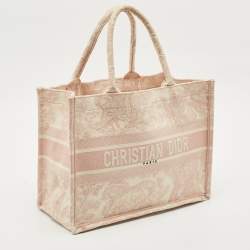 Dior Pink/White Embroidered Canvas Medium Dioriviera Toile De Jouy Book Tote