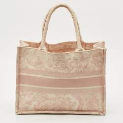 Dior Pink/White Embroidered Canvas Medium Dioriviera Toile De Jouy Book Tote